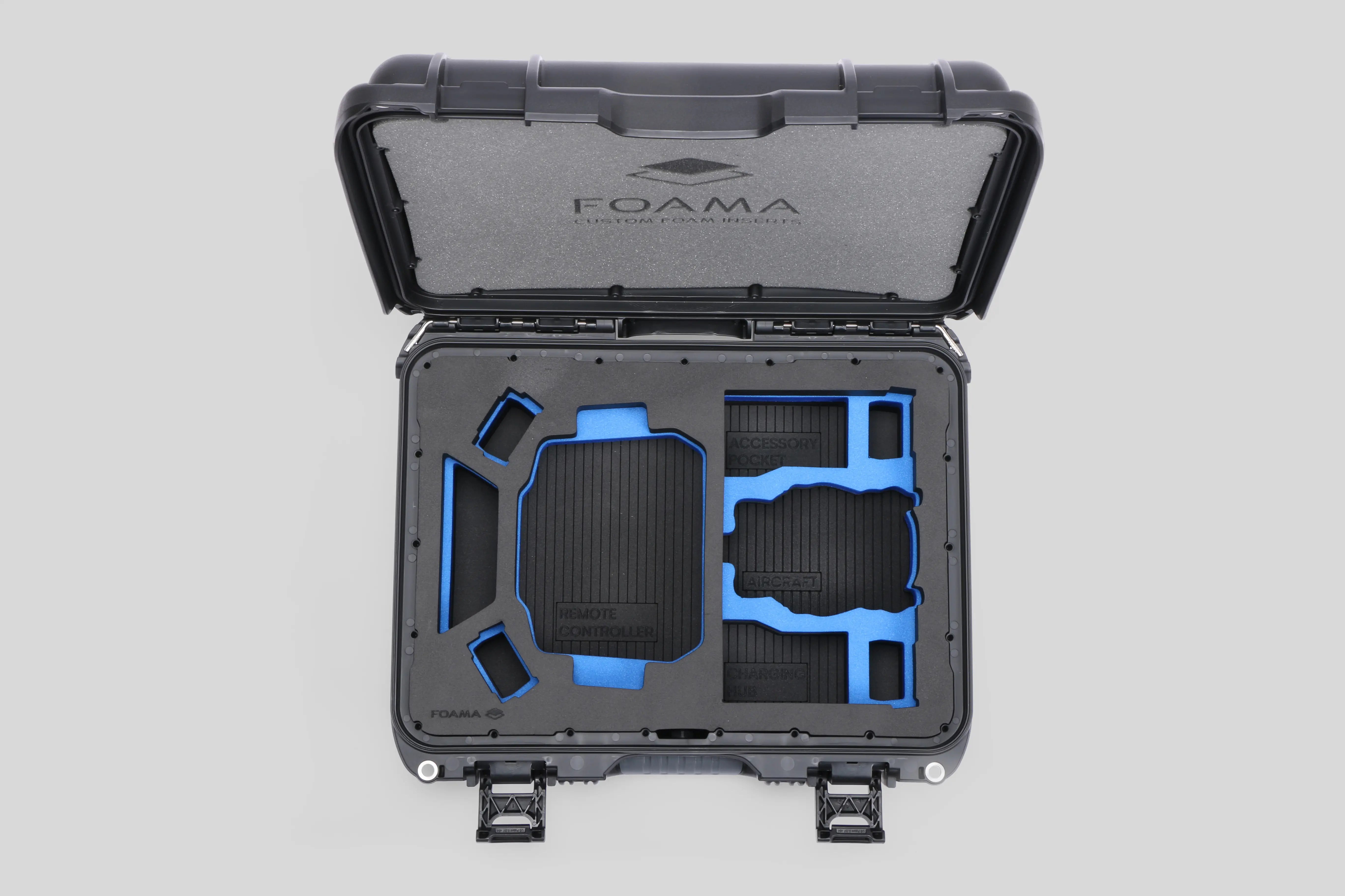 Top view of DJI Mini 4 Pro Hard Case with Foam Insert with blue layer.
