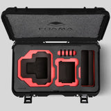 Top view of Foama Black Color Carry-on case and Custom Foam Insert with Red Layer for RED Komodo-X