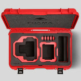 Top view of Foama Red Color Carry-on case and Custom Foam Insert with Red Layer for RED Komodo-X