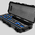 Angled view of Foama Fortified Black Color Hard Case and Custom Foam Insert with Blue Layer for DJI D-RTK 2 Mobile Station