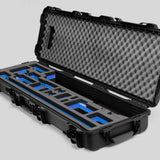 Angled view of Foama Fortified Black Color Hard Case and Custom Foam Insert with Blue Layer for DJI D-RTK 2 Mobile Station