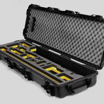 Angled view of Foama Fortified Black Color Hard Case and Custom Foam Insert with Yellow Layer for DJI D-RTK 2 Mobile Station