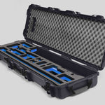 Angled view of Foama Fortified Graphite Color Hard Case and Custom Foam Insert with Blue Layer for DJI D-RTK 2 Mobile Station