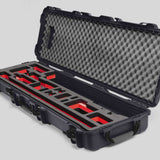 Angled view of Foama Fortified Graphite Color Hard Case and Custom Foam Insert with Red Layer for DJI D-RTK 2 Mobile Station