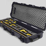 Angled view of Foama Fortified Graphite Color Hard Case and Custom Foam Insert with Yellow Layer for DJI D-RTK 2 Mobile Station