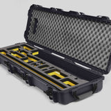 Angled view of Foama Fortified Graphite Color Hard Case and Custom Foam Insert with Yellow Layer for DJI D-RTK 2 Mobile Station
