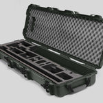 Angled view of Foama Fortified Olive Color Hard Case and Black Custom Foam Insert for DJI D-RTK 2 Mobile Station