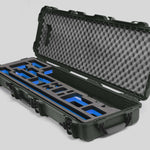 Angled view of Foama Fortified Olive Color Hard Case and Custom Foam Insert with Blue Layer for DJI D-RTK 2 Mobile Station