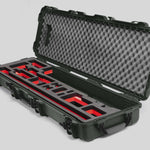 Angled view of Foama Fortified Olive Color Hard Case and Custom Foam Insert with Red Layer for DJI D-RTK 2 Mobile Station