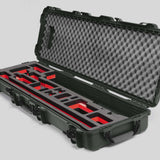Angled view of Foama Fortified Olive Color Hard Case and Custom Foam Insert with Red Layer for DJI D-RTK 2 Mobile Station