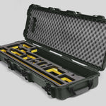Angled view of Foama Fortified Olive Color Hard Case and Custom Foam Insert with Yellow Layer for DJI D-RTK 2 Mobile Station