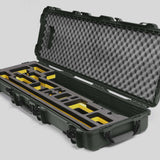 Angled view of Foama Fortified Olive Color Hard Case and Custom Foam Insert with Yellow Layer for DJI D-RTK 2 Mobile Station