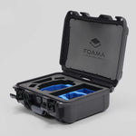 Angled view of Foama Black Color Hard Case and Custom Foam Insert with a Stylish Blue Layer for DJI Mini 3 & 4 Pro