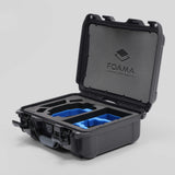 Angled view of Foama Black Color Hard Case and Custom Foam Insert with a Stylish Blue Layer for DJI Mini 3 & 4 Pro