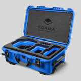 Angled view of Foama Blue Color Carry-on case and Custom Foam Insert with Blue Layer for RED Komodo-X