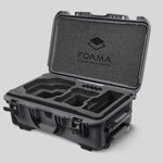 Angled view of Foama Graphite Color Carry-on case and Custom Foam Insert for RED Komodo-X