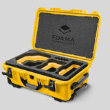 Angled view of Foama Yellow Color Carry-on case and Custom Foam Insert with Yellow Layer for RED Komodo-X