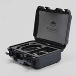 Angled View of a DJI Mini 3 & 4 Pro Black Color Hard Case with Custom Black Foam Insert