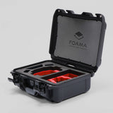 Angled View of a DJI Mini 4 Pro Black Color Hard Case with Custom Red Foam Insert