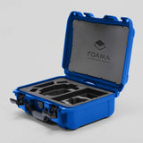 Angled View of a DJI Mini 4 Pro Blue Color Hard Case with Custom Black Foam Insert