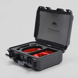 Angled view of Foama Black Color Hard Case and Custom Foam Insert with a Stylish Red Layer for DJI Mini 3 & 4 Pro