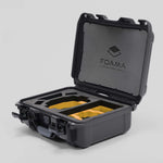Angled view of Foama Black Color Hard Case and Custom Foam Insert with a Stylish Yellow Layer for DJI Mini 3 & 4 Pro
