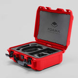 Angled view of Foama Red Color Hard Case and Custom Foam Insert with a Stylish Black Layer for DJI Mini 3 & 4 Pro