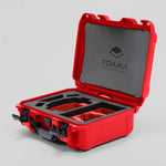 Angled view of Foama Red Color Hard Case and Custom Foam Insert with a Stylish Red Layer for DJI Mini 3 & 4 Pro