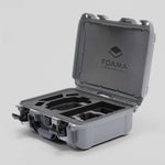 Angled view of Foama Silver Color Hard Case and Custom Foam Insert with a Stylish Black Layer for DJI Mini 3 & 4 Pro