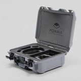 Angled view of Foama Silver Color Hard Case and Custom Foam Insert with a Stylish Black Layer for DJI Mini 3 & 4 Pro