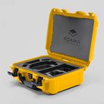 Angled view of Foama Yellow Color Hard Case and Custom Black Color Foam Insert for DJI Mini 3 & DJI Mini 4 Pro