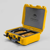 Angled view of Foama Yellow Color Hard Case and Custom Foam Insert with a Stylish Yellow Layer for DJI Mini 3 & DJI Mini 4 Pro