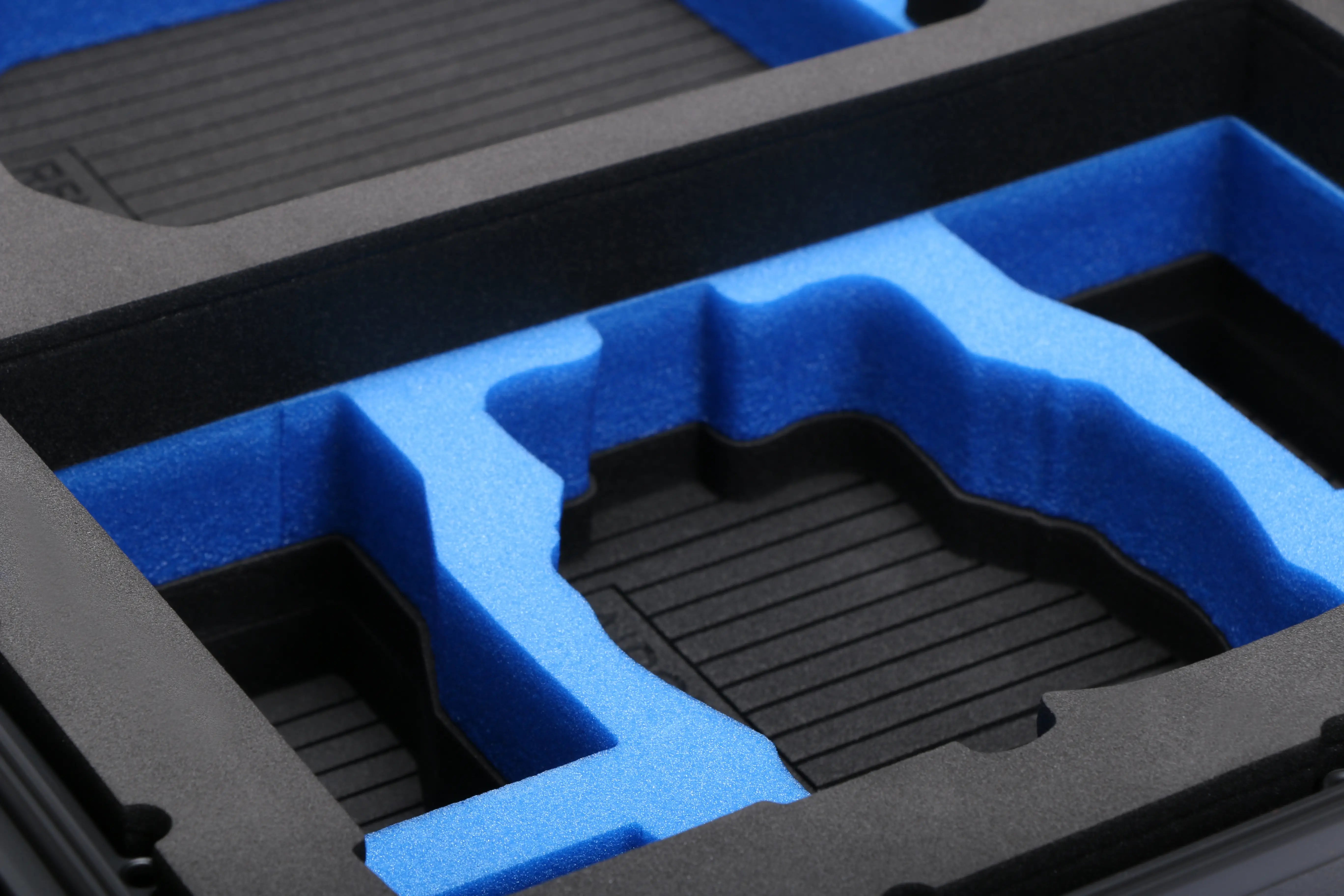 Close-up view 1 of DJI Mini 4 Pro Hard Case with Foam Insert with blue layer.